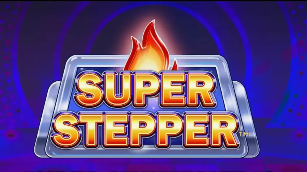 Super Stepper سلاٹ کا نیین جامنی اور سائبرپنک تھیم والا انٹرفیس