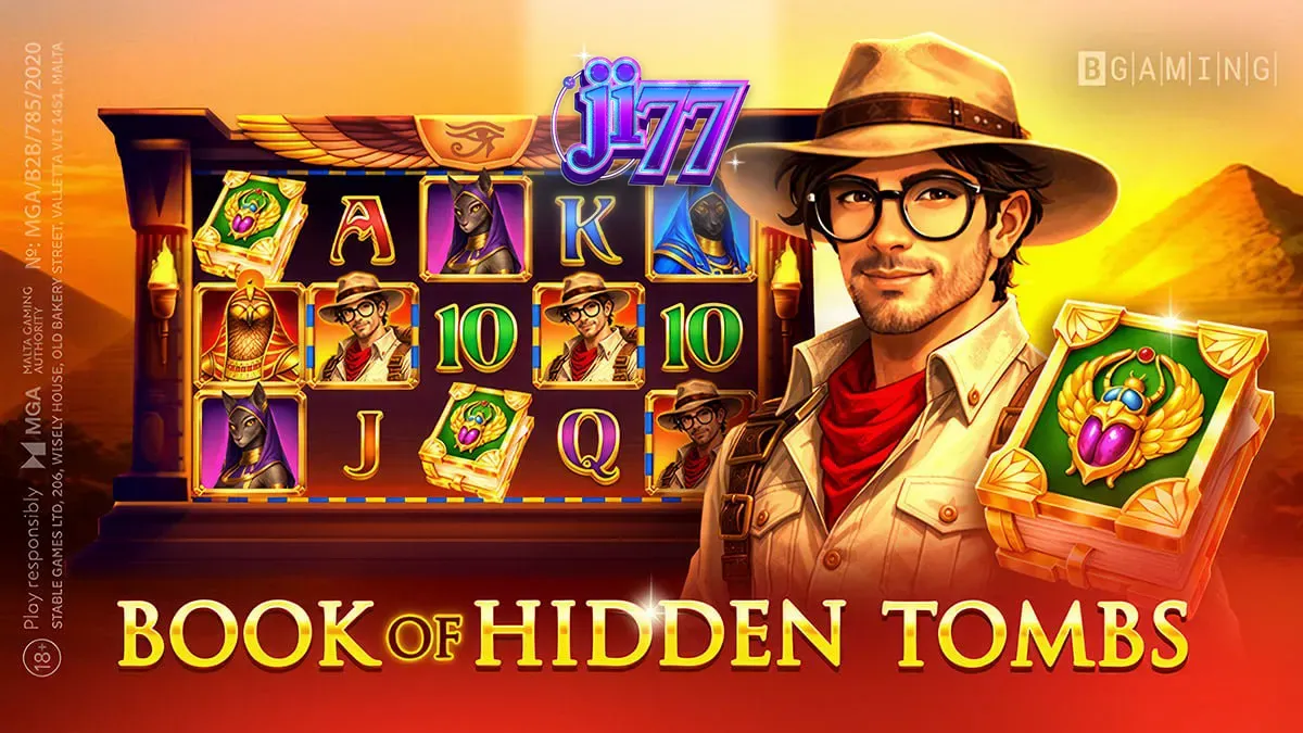 Book of Hidden Tombs سلاٹ گیم کا ایک منظر جس میں قدیم مصری علامات اور پراسرار ماحول دکھایا گیا ہے۔